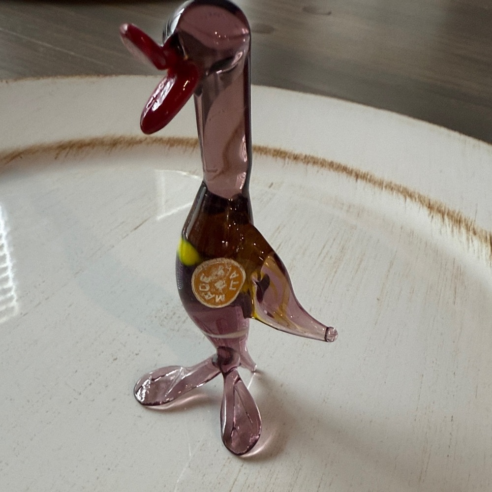 Artisan Glass Bird Figurine with Yellow Accents